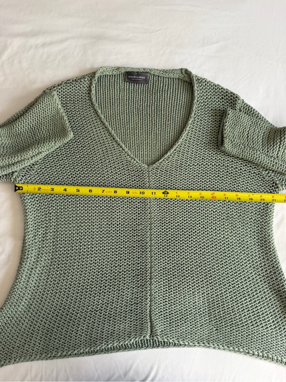 Wooden Ships Sea Foam Green V-Neck Open Knit Pullover Lightweight Sweater - Picture 13 of 14